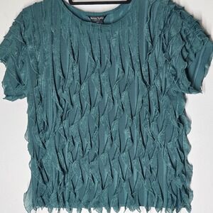 Sunny Leigh Forest Fairy Boho Sheer Ruffle Top Green Short Sleeve Petite PS